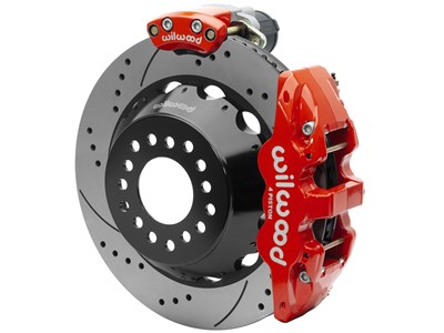Wilwood 140-15846-DR AERO4 EPB 14" Rear Brake Kit, Red, Drilled, Ford Big New Flange Axle 2.5" O/S