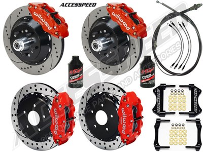 Wilwood Superlite Front & Rear 13" Brakes, Red, Drilled, Lines, Fluid, 2.66" O/S, 1965-1967 Mustang