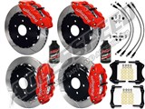 Wilwood Forged SL6R 14" Front & SL4R 13" Rear Brake Kit, Red Slotted Brake Lines 2005-2014 Mustang / 