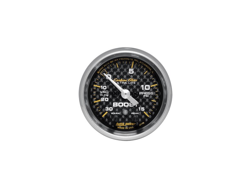 AutoMeter Carbon Fiber 4776 Boost-Vacuum Gauge With Peak Memory and Warning