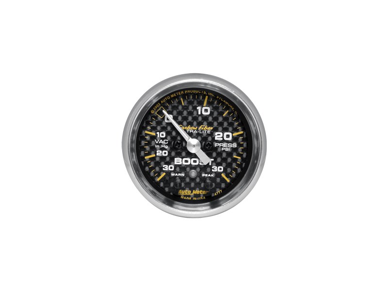AutoMeter 4777 Carbon Fiber Full Sweep Electric Vacuum - Boost Gauge w/ Peak Memory and Warning