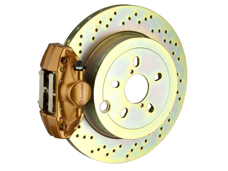 Brembo 2E4.5001A4 GT Gold 2-Piston Rear Big Brake Kit 316mm Drilled for 2002-2007 Impreza, WRX