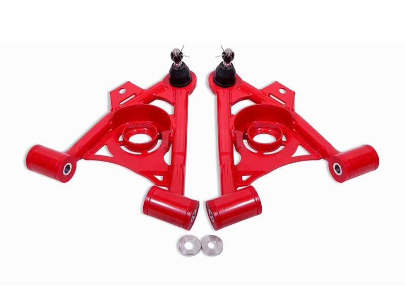 BMR AA034R Lower A-Arms, Spring Pocket, Non-Adj With Poly, Std Ball Joint, Red for 1979-1993 Mustang