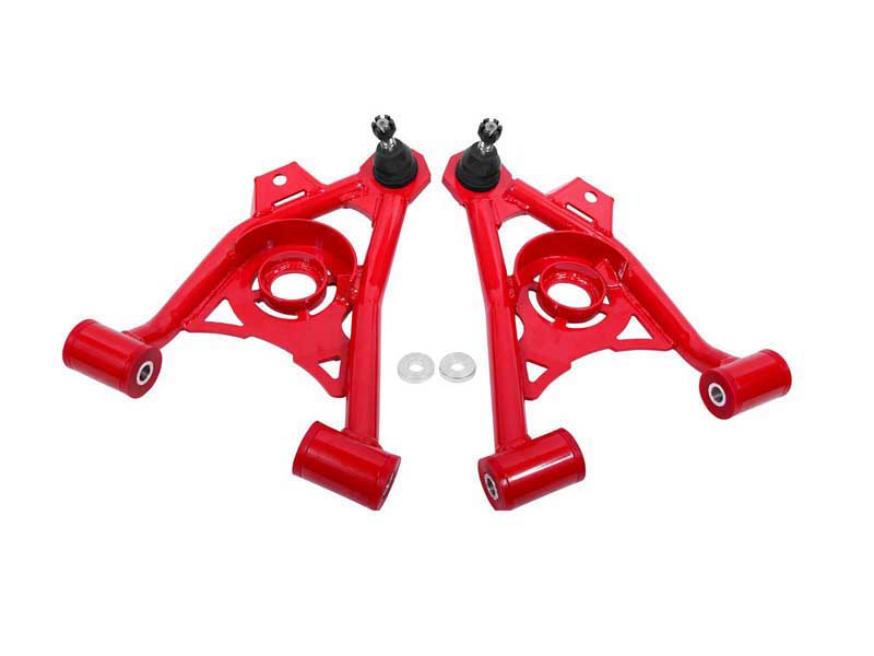 BMR AA040R Lower A-Arms, Spring Pocket, Non-Adj With Poly, Std Ball Joint, Red for 1994-2004 Mustang