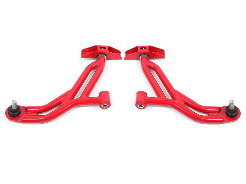 BMR AA750R Lower A-Arms, Non-Adj With Poly/Delrin, 18mm Std Ht Ball Joint, Red for 2005-2009 Mustang