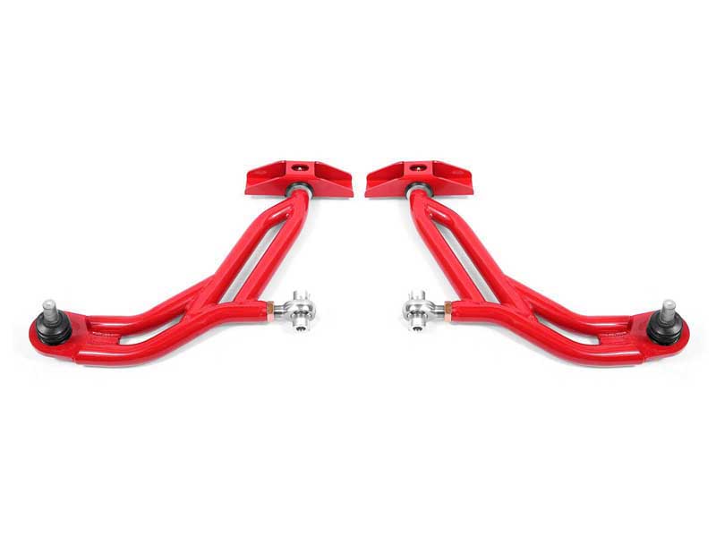 BMR AA751R Lower A-Arms, Adj, Delrin/Rod End, 18mm Std Ht Ball Joint, Red for 2005-2009 Mustang