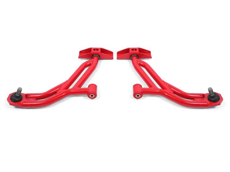 BMR AA754R Lower A-Arms, Non-Adj With Poly/Delrin, 19mm Std Ht Ball Joint, Red for 2010-2014 Mustang