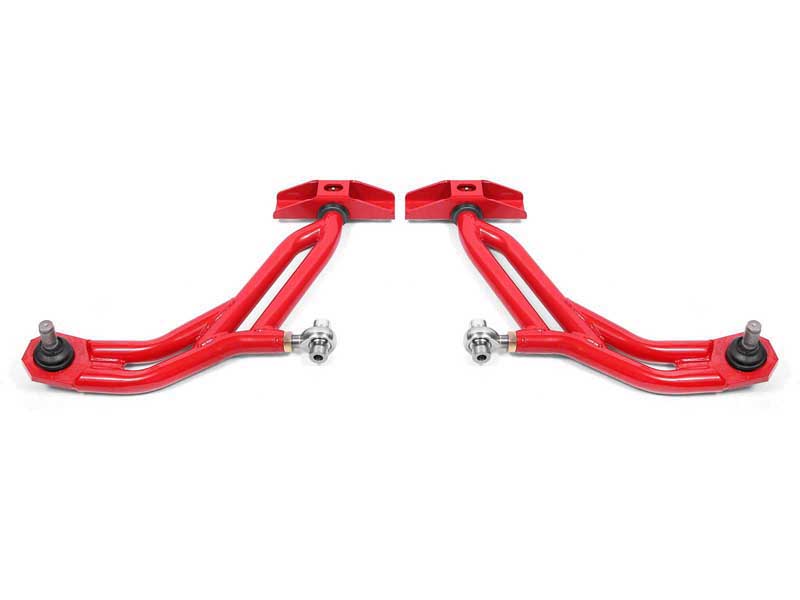 BMR AA755R Lower A-Arms, Adj, Delrin/Rod End, 19mm Std Ht Ball Joint, Red for 2010-2014 Mustang