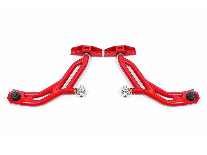 BMR AA757R Lower A-Arms, Adj, Delrin/Rod End, 19mm Tall Ball Joint, Red for 2010-2014 Mustang