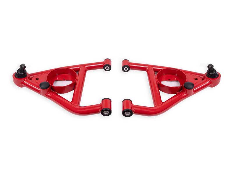 BMR AAL311R Lower A-Arms, Delrin, Std Ball Joint, Front Bump Stops, Red, 67-69 F-Body, 68-74 X-Body