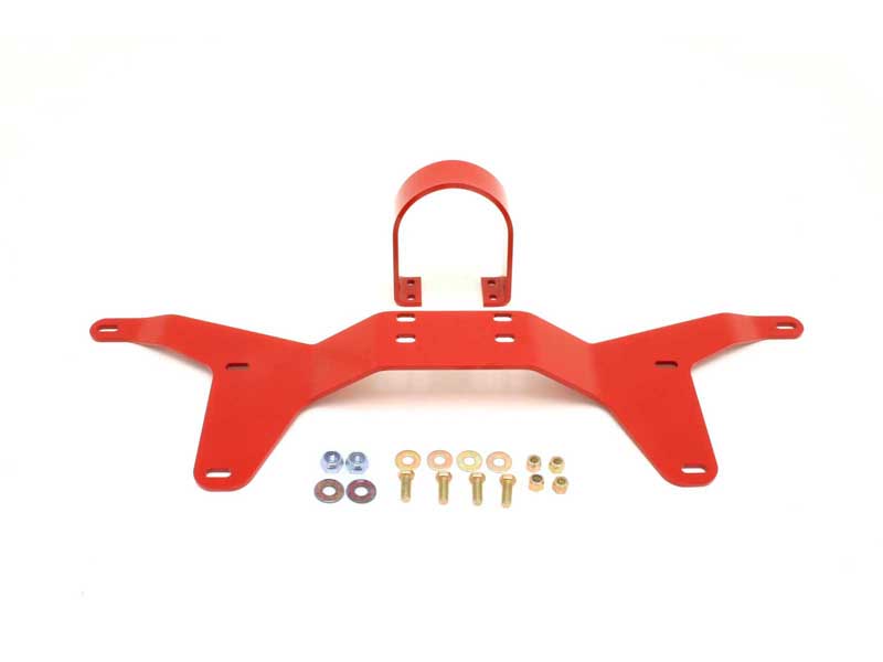 BMR DSL011R Rear Tunnel Brace With Rear Driveshaft Safety Loop, Red for 2005-2014 Mustang