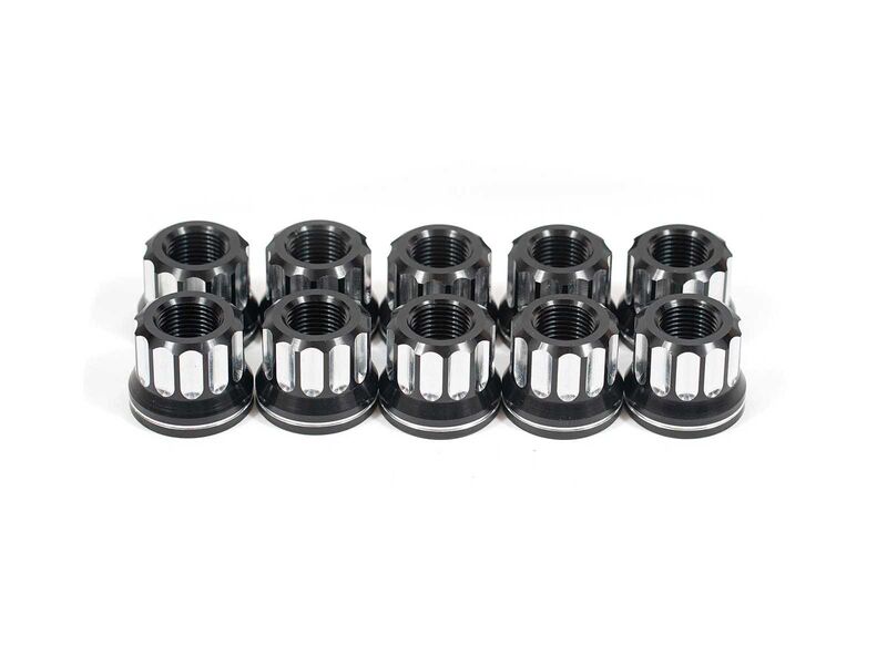 BMR LNK007 Lug Nut Kit, 5/8-18 RH, Flange, 12-pt, Aluminum, Set Of 10, Black for NA-NA Universal