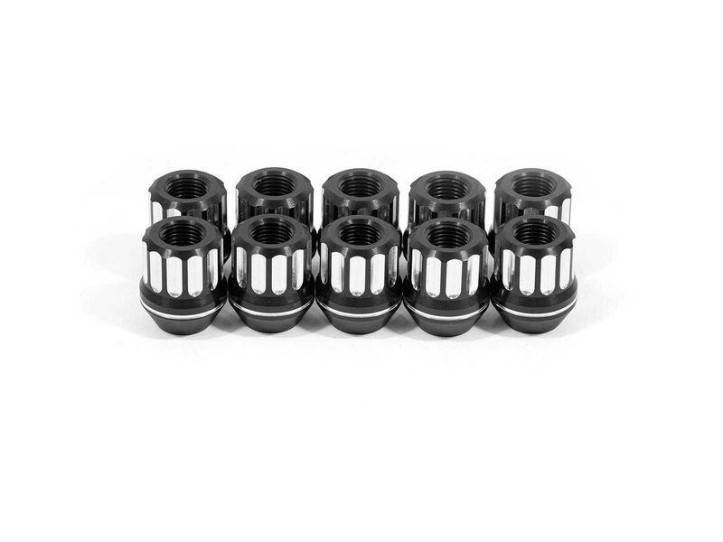 BMR LNK023 Lug Nut Kit, 12mm x 1.50 RH, Conical, 12-pt, 10-Pc, Black, 1997-19 Corvette, 93-02 F-Body
