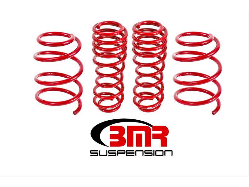 BMR SP065R Lowering Springs, Set Of 4, 1.5" Drop, Handling, GT, Red for 2005-2014 Mustang