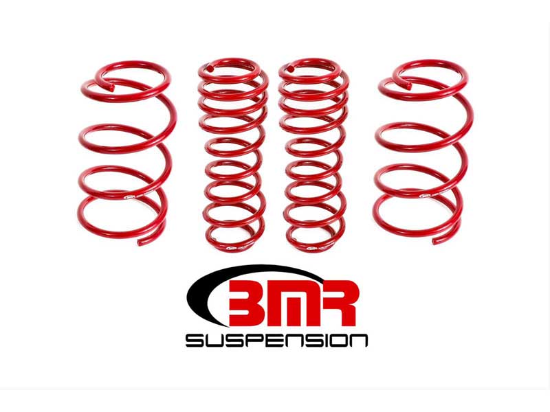 BMR SP068R Lowering Springs, Set Of 4, 1.5" Drop, Drag, GT, Red for 2005-2014 Mustang