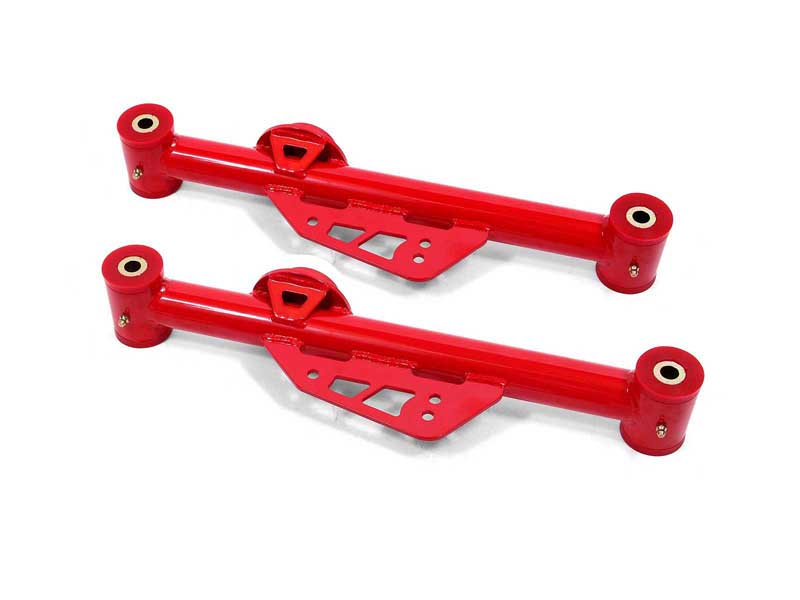 BMR TCA015R Lower Control Arms, Non-Adjustable With Poly Bushings, Red for 1999-2004 Mustang