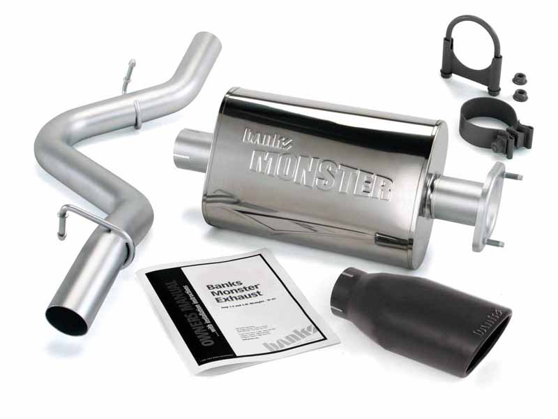 Banks 51313-B Monster Exhaust Single Exit Black Ob Round Tip for 2000-2003 Jeep Wrangler 2.5/4.0