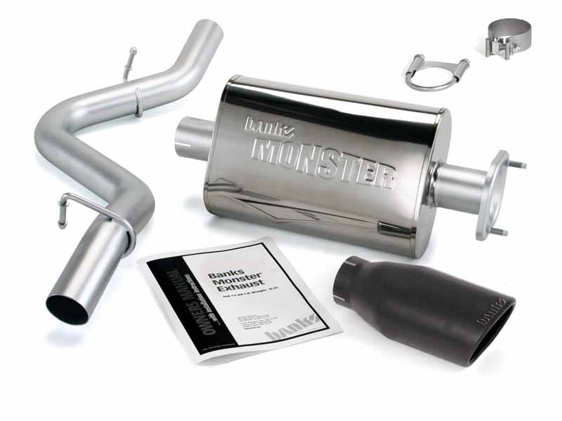 Banks 51314-B Monster Exhaust System Single Exit Black Ob Round Tip for 2004-2006 Jeep Wrangler 4.0