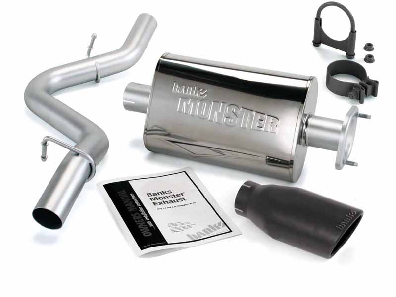 Banks 51315-B Monster Exhaust System Single Exit Black Ob Round Tip for 2004-2006 Jeep Wrangler 4.0