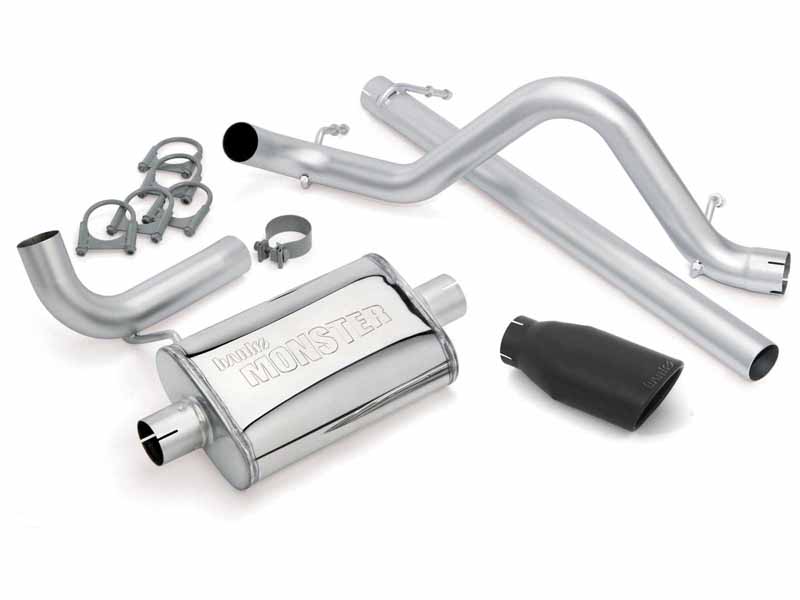 Banks 51321-B Monster Exhaust System Single Exit Black Ob Round Tip for 2007-2011 Jeep Wrangler 3.8
