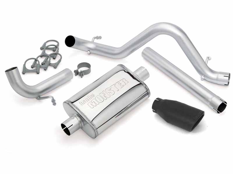 Banks 51343-B Monster Exhaust System Single Exit Black Ob Round Tip for 2012-2018 Jeep Wrangler 3.6