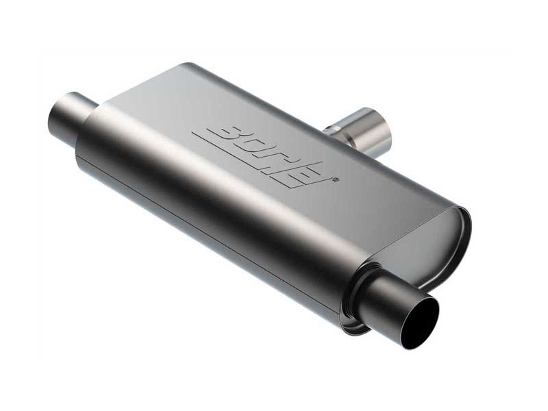 Borla 60714 T-Flow Muffler 4.25-in x 9.10-in x 18-in 24-in OAL Single 2.5-in In/2.5-in Out Transvers