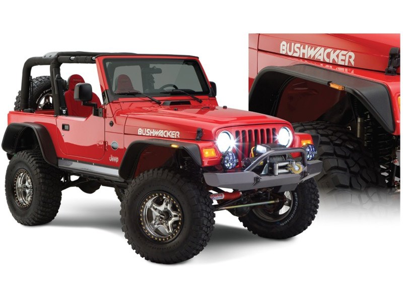 Bushwacker 10920-07 Flat Style Textured Finish 4-Piece Fender Flare Set, 1997-2006 Jeep Wrangler TJ