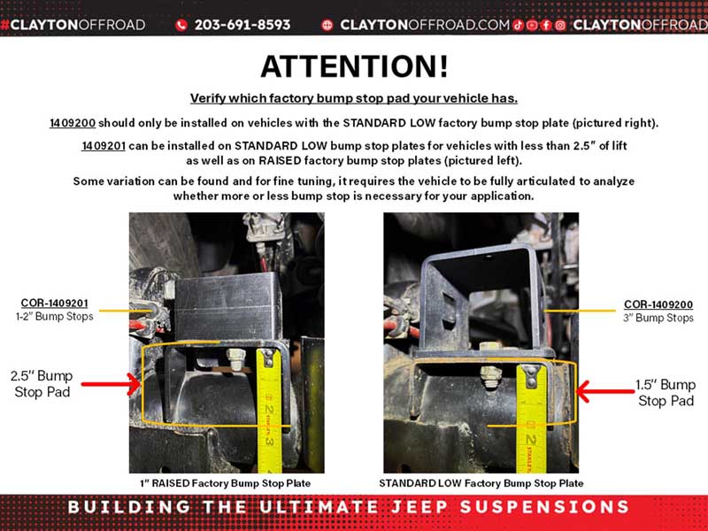 Clayton Off Road COR-1409200 Jeep Wrangler 3-inch Rear Bump Stops 2018+ JL