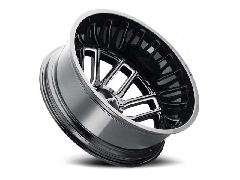 Mayhem 8107D-22877BMR232 Cogent Outer Dually 22x8.25 Mill Spokes Gloss Black -232 OS 8 Lug -4.51 BSM