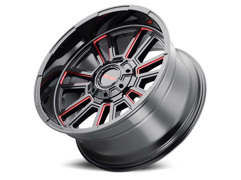 Mayhem 8115-2137BTR Apollo 8115 RD 20x10 Prism Red Milled Gloss Black -19 OS 6 Lug 4.75 BSM 106 Bore