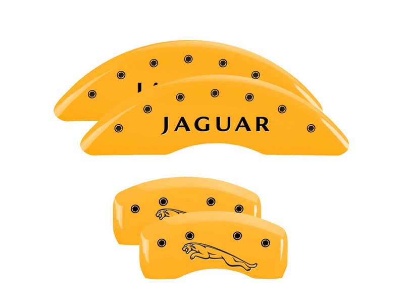 MGP Caliper Covers 41003SJCCYL Set Of 4 Caliper Covers Engraved Yellow With Black 2010-19 Jaguar XF