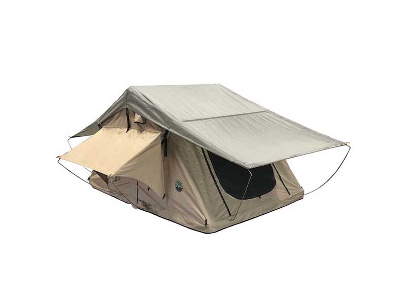 Overland Vehicle Systems 18119733 LD TMBK 3 Roof Tent W/Annex Tan/Green, Black Aluminum Base/Ladder