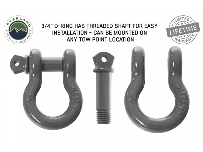 Overland Vehicle Systems 19010206 Buy Recovery Shackle D Ring 3/4 Inch 4.75 Ton Grey