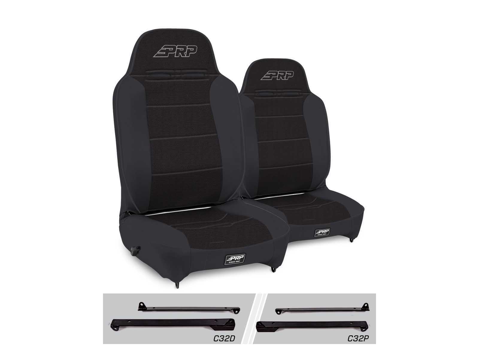 PRP Seats A130110-C32-50 Enduro High Back Reclining Suspension Seats Kit Wrangler CJ7/YJ Pair Black