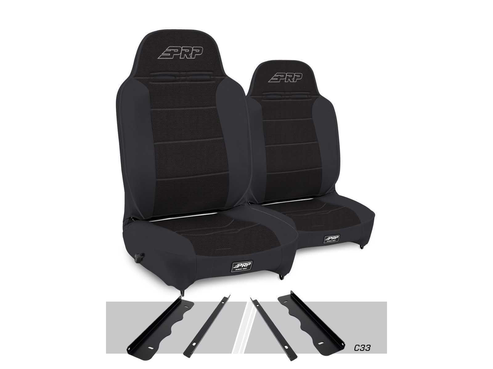 PRP Seats A130110-C33-50 Enduro High Back Reclining Suspension Seats Kit for 95-01 Cherokee XJ Black