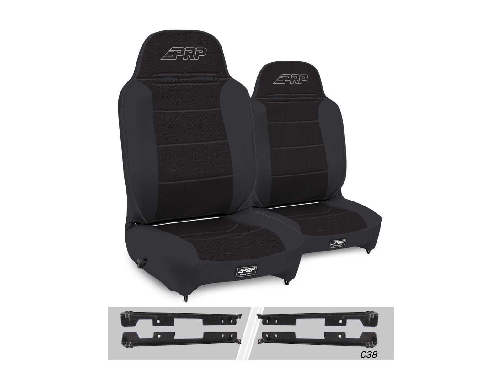 PRP Seats A130110-C38-50 Enduro High Back Reclining Suspension Seats Kit Wrangler JK/JKU Pair Black