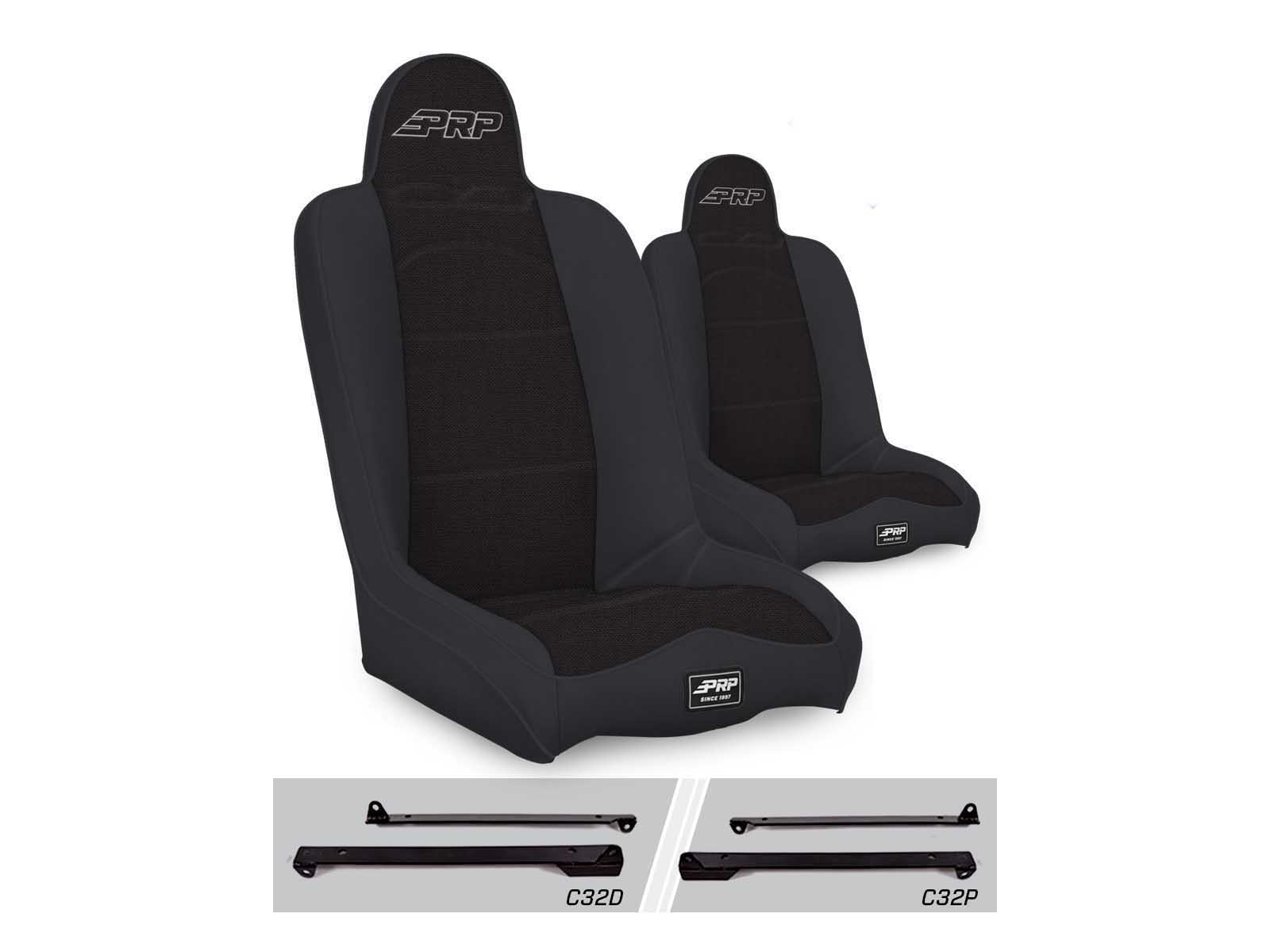 PRP Seats A140110-C32-50 Daily Driver High Back Suspension Seats Kit for Wrangler CJ7/YJ Pair Black