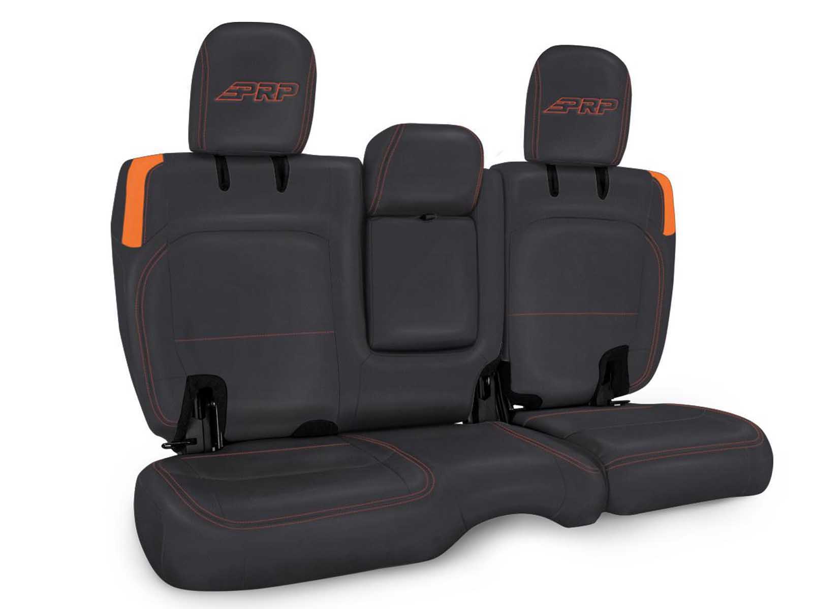 PRP Seats B044-07 Rear Bench Cover for Jeep Wrangler JLU, 4 door with Armrest Black and Orange