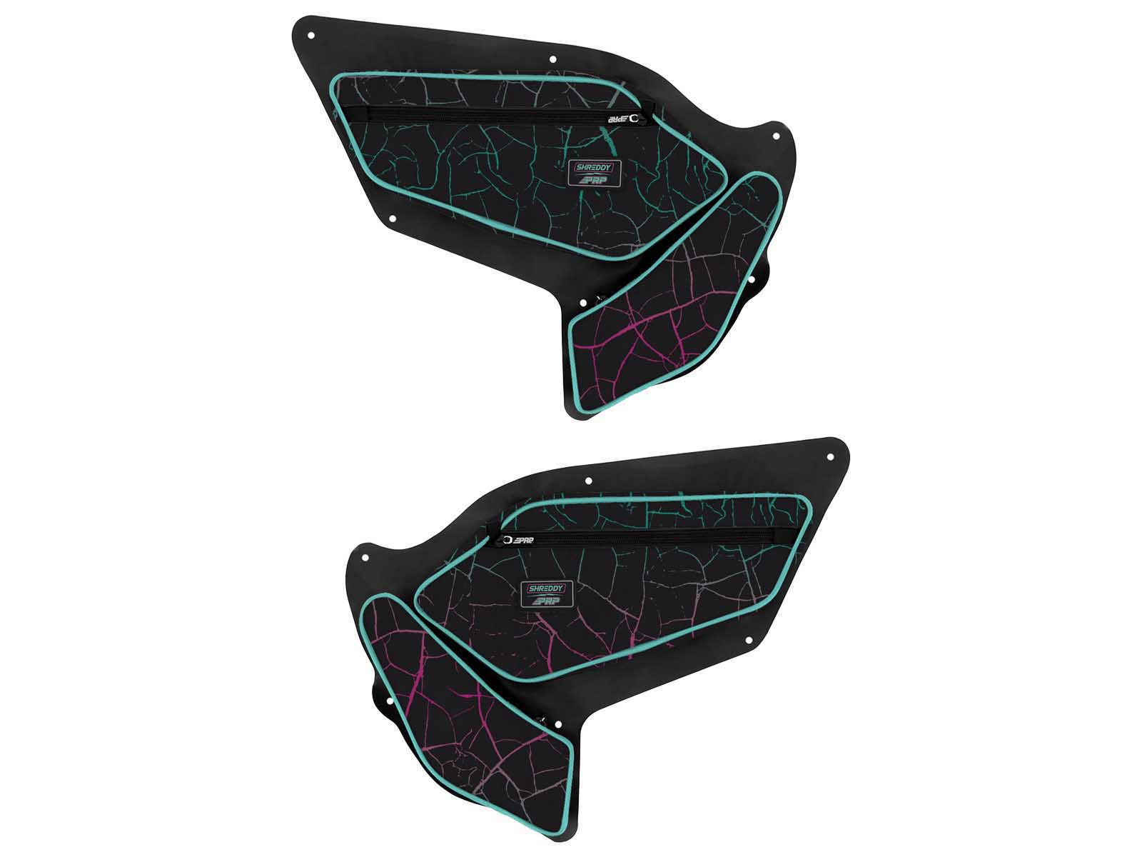 PRP Seats SHRDYE97-314 PRP Shreddy Front Door Bags with Knee Pad for Polaris Pair Cracked and Teal