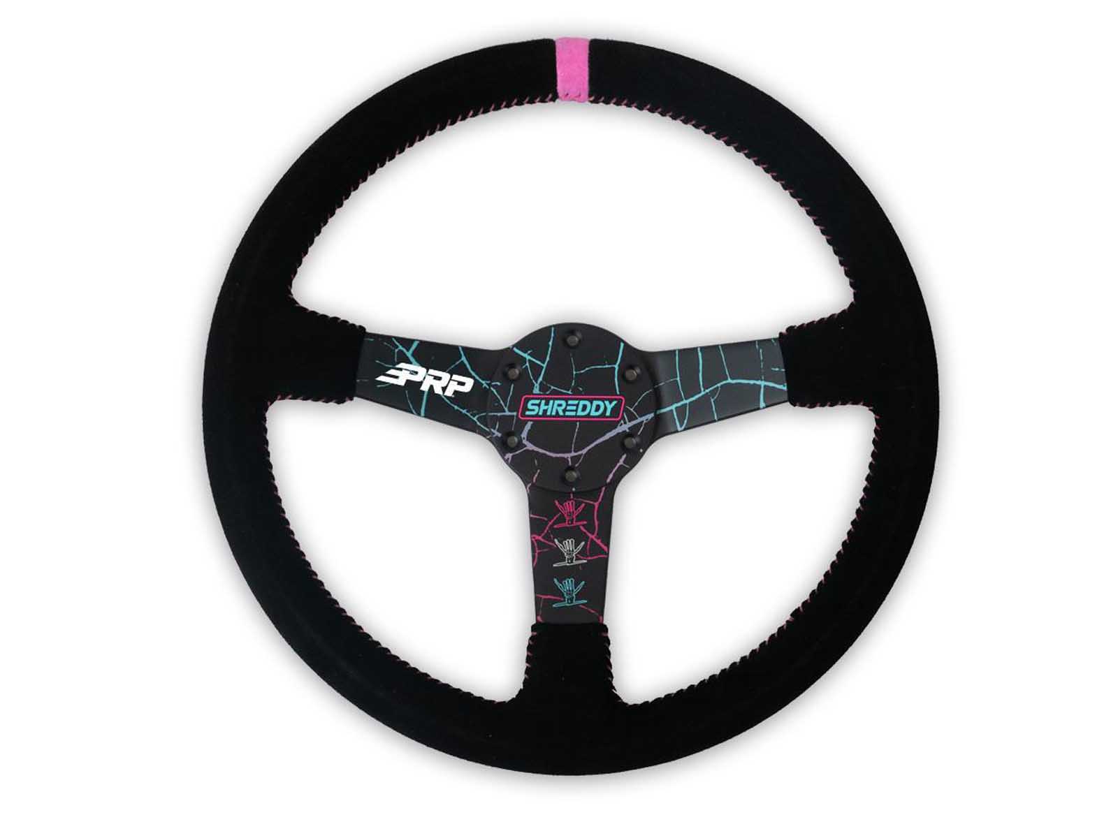 PRP Seats SHRDYG254 PRP X Shreddy Cracked Steering Wheel 13 Inch Diameter Cracked and Pink Deep Dish