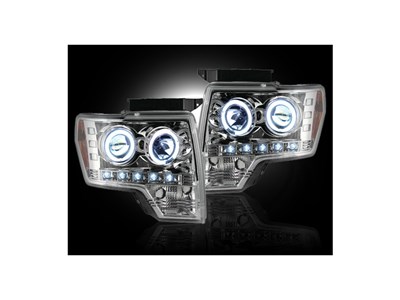 Recon 264190CL CLEAR Projector Headlights W/LED Halos & DRLs 2009-2014 Ford F-150 & F-150 SVT Raptor