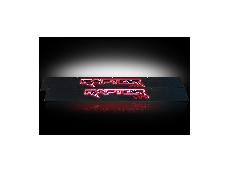 Recon 264421FD Black Anodized Billet Door Sill With Red Illumination 2009-2014 Ford F-150 SVT Raptor