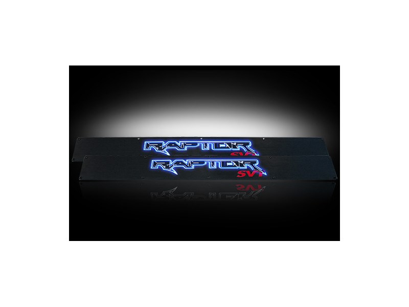 Recon 264421FDBK Black Anodized Billet Door Sill W/Blue Illumination 2009-2014 Ford F-150 SVT Raptor