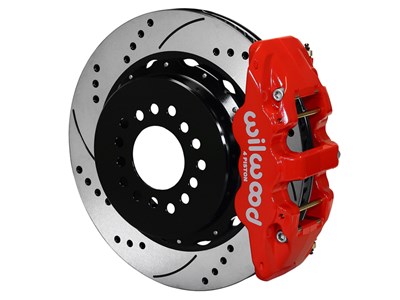 Wilwood 140-10944-DR AERO4 Rear 14" Brake Kit Red Drilled, Ford Big New Style Flange W/2.36 Offset