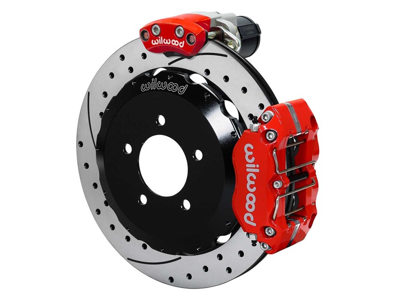 Wilwood 140-17725-DR DPR 12.88" Rear EPB Brake Kit W/Lines, Red, Drilled for Factory-5 Mustang IRS