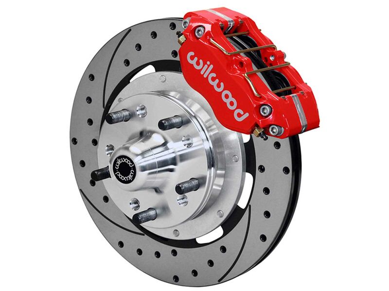 Wilwood 140-18358-DR FDL Pro 11" Front Hub Brake Kit, Drilled, Red, 1955-1957 Chevy W/Drop Spindle