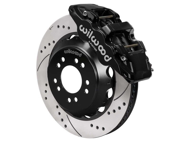 Wilwood 140-18367-D AERO6 Front 14" Brake Kit, Drilled, Black for Roadster Shop Mustang II Spindle