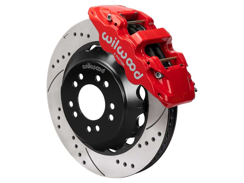 Wilwood 140-18367-DR AERO6 Front 14" Big Brake Kit, Drilled Red for Roadster Shop Mustang II Spindle
