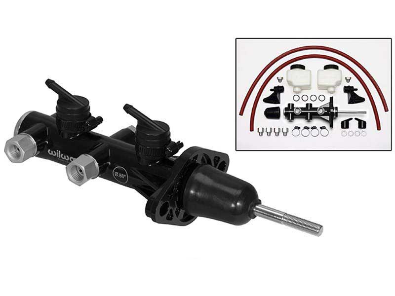 Wilwood 260-14389-BK Remote Tandem Outlet Master Cylinder With Pushrod, 1.12" Bore, Black