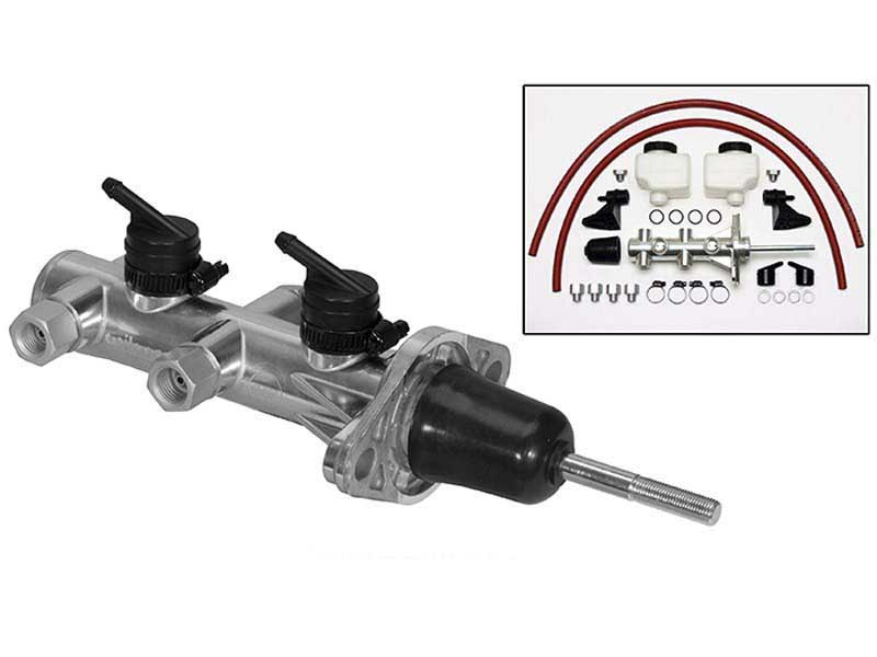 Wilwood 260-14389-P Remote Tandem Outlet Master Cylinder With Pushrod, 1.12" Bore, Silver